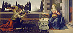 Annunciation oil on panel medium QS:P186,Q296955;P186,Q287,P518,Q861259 98 × 217 cm (38.5 × 85.4 in) Galleria degli Uffizi, Florence