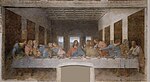 The Last Supper tempera on gesso medium QS:P186,Q175166;P186,Q1514256,P518,Q861259 460 × 880 cm (15 × 28.8 ft) Santa Maria delle Grazie, Milan